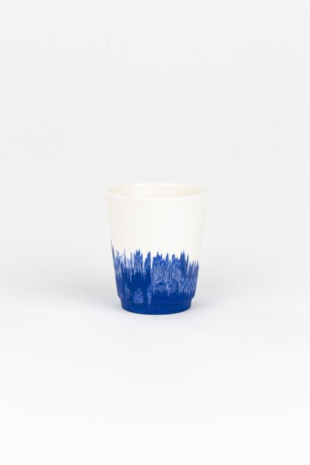 Handmade porcelain espresso cup MOCA - unique blue dripping pattern, 85ml, Eindhoven & Nantes