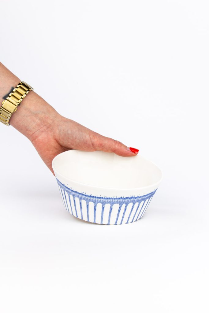 MOCA large ceramic bowl open striped pattern - 350ml handmade porcelain, Netherlands & France