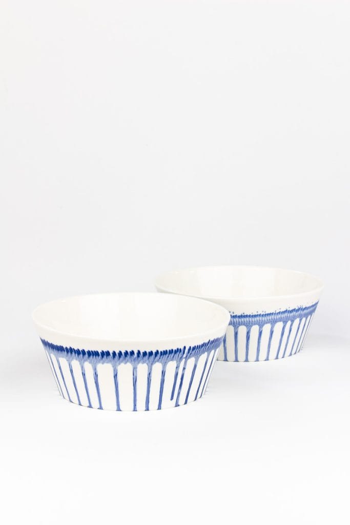 MOCA ceramic bowl set open pattern – 2 handmade porcelain bowls, gift for two