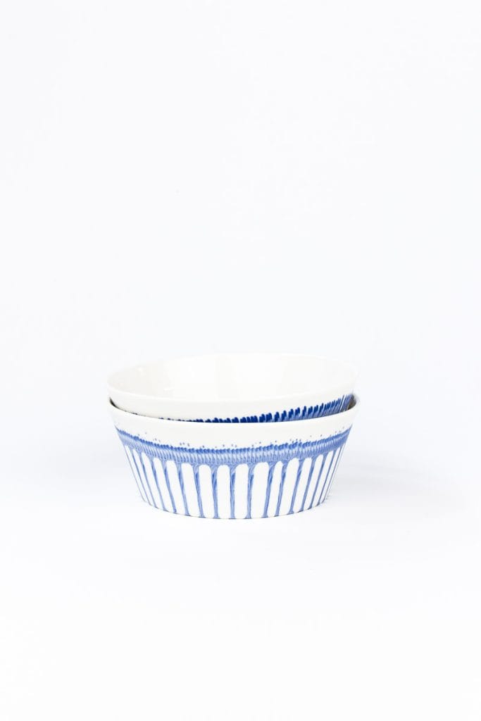 Stacked MOCA ceramic bowl set – 2 handmade porcelain bowls, unique blue pattern