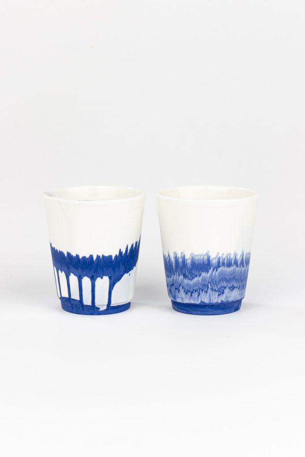 MOCA handmade ceramic espresso cup set - blue and white porcelain, each cup different