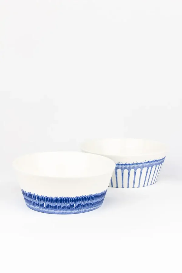 Handmade ceramic bowl set MOCA - set of 2, unique blue dripping pattern, 350ml each