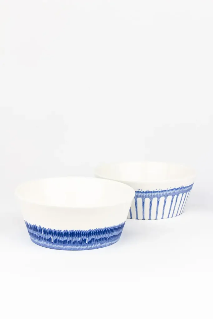 Handmade ceramic bowl set MOCA - set of 2, unique blue dripping pattern, 350ml each