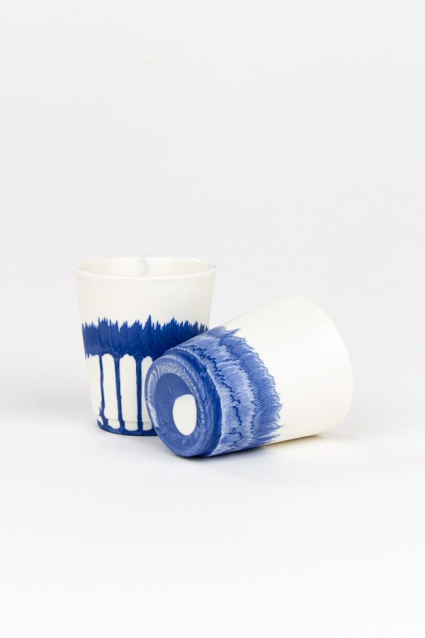 Top view of MOCA espresso cup set - 2 different porcelain cups, Eindhoven and Nantes workshops