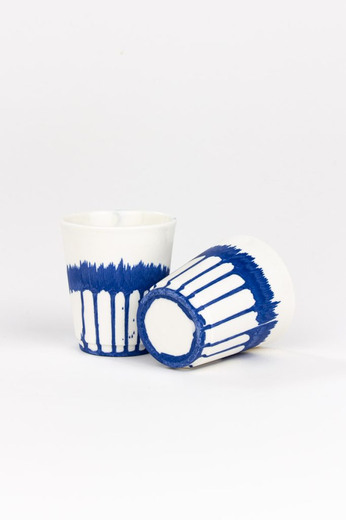 MOCA ceramic espresso cup set side view - 2 unique handmade porcelain cups, Netherlands & France