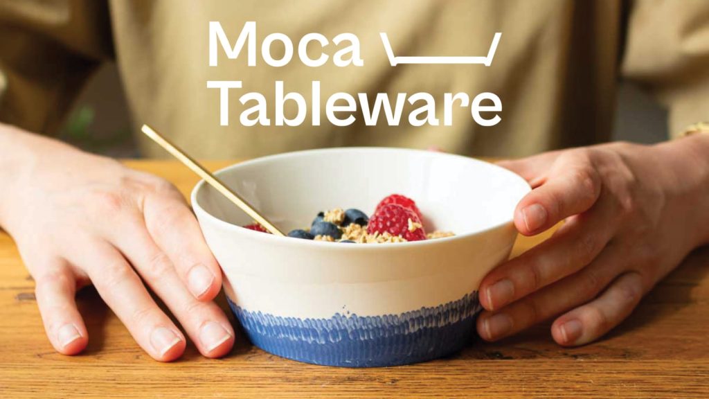MOCA Tableware – handmade ceramic bowl with muesli and berries, unique blue dripping pattern