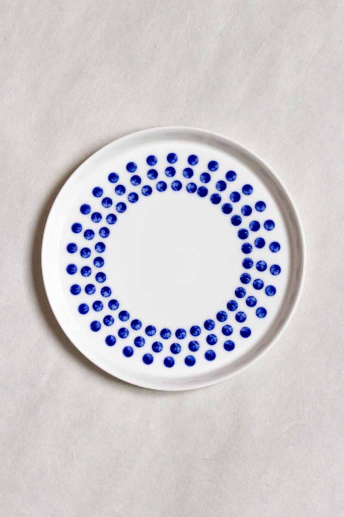 MOCA ceramic dessert plate 16cm three-lines pattern – handmade porcelain, unique blue glaze