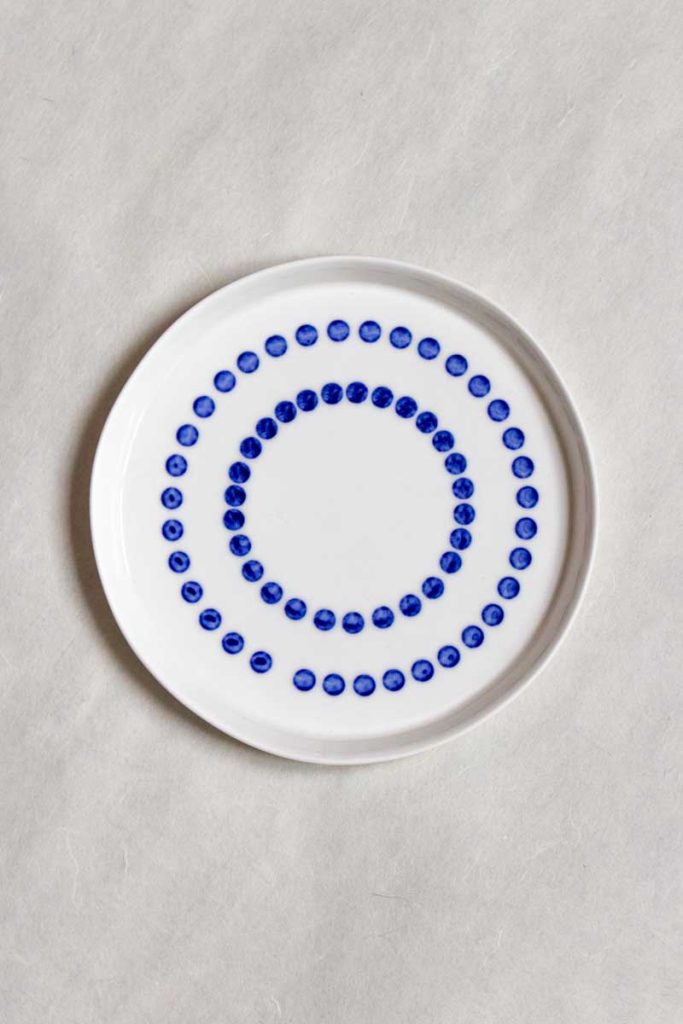 MOCA ceramic dessert plate 16cm two-lines pattern – handmade porcelain, unique blue glaze