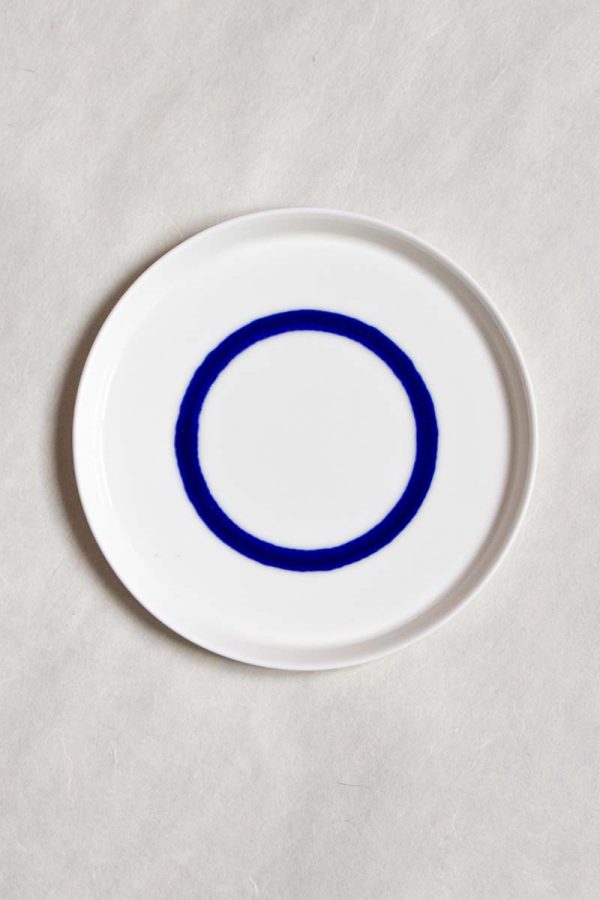 MOCA ceramic dessert plate 16cm one-full-line pattern – handmade porcelain, unique blue glaze