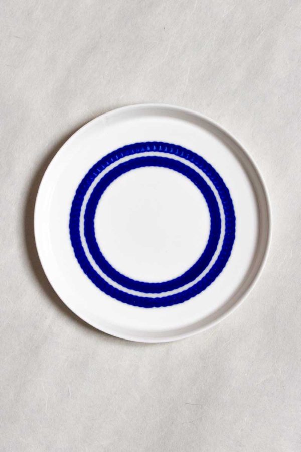 MOCA ceramic dessert plate 16cm two-full-lines pattern – handmade porcelain, unique blue glaze