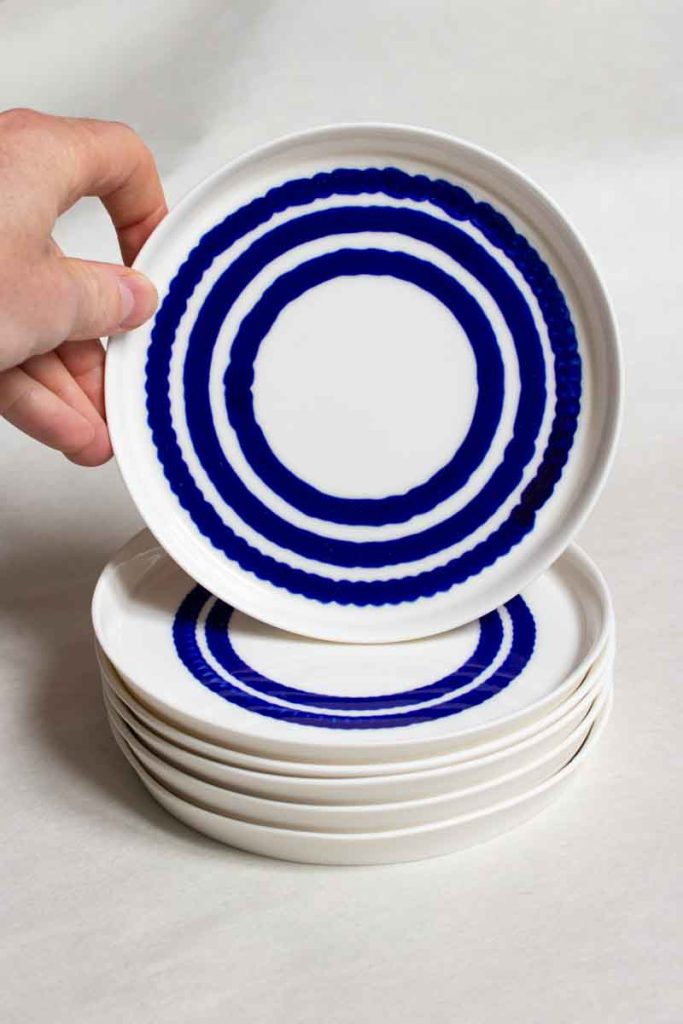 Set of MOCA ceramic dessert plates 16cm – all with unique blue glaze patterns