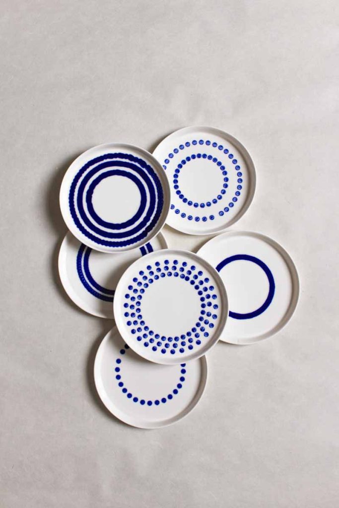 Set of MOCA ceramic dessert plates 16cm – all with unique blue glaze patterns