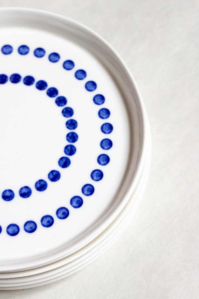 MOCA handmade ceramic dessert plate 16cm – unique circular spread drops blue glaze pattern
