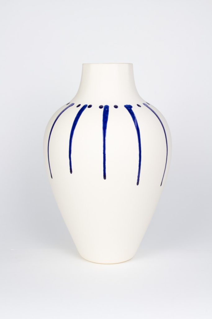 MOCA ceramic vase 10000 Drops – 30cm, unique white and blue porcelain, limited edition