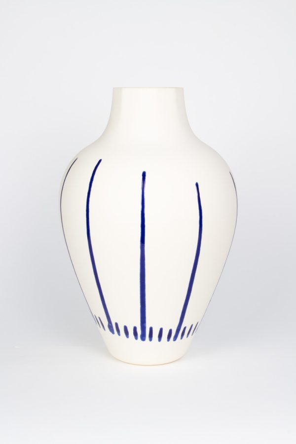 White and blue MOCA unique porcelain vase – one of 100 numbered pieces, certificate included