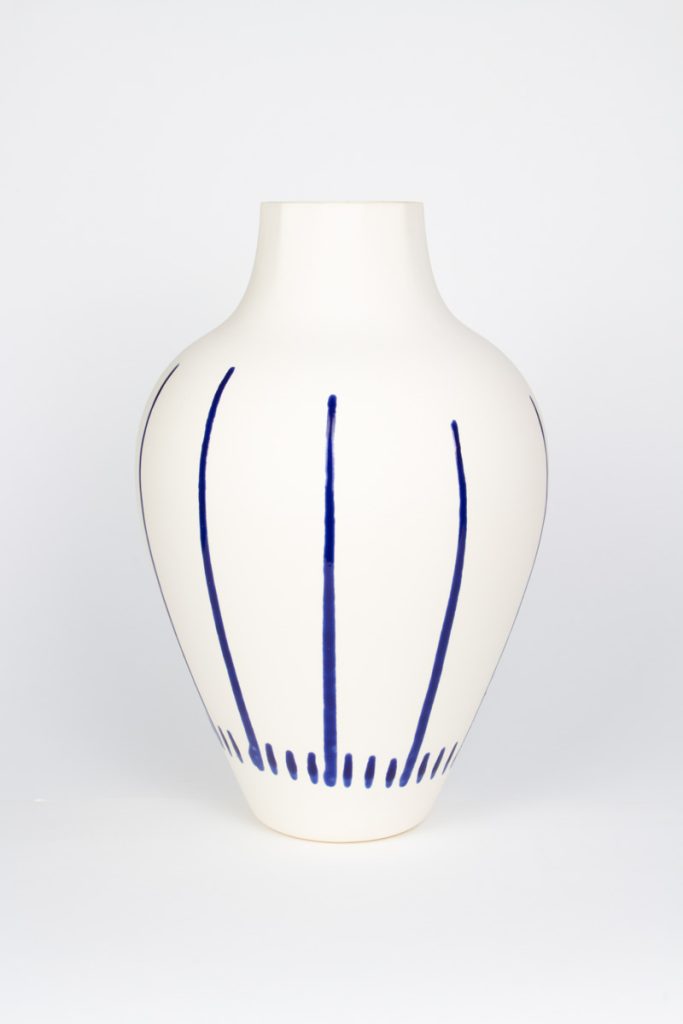 White and blue MOCA unique porcelain vase – one of 100 numbered pieces, certificate included