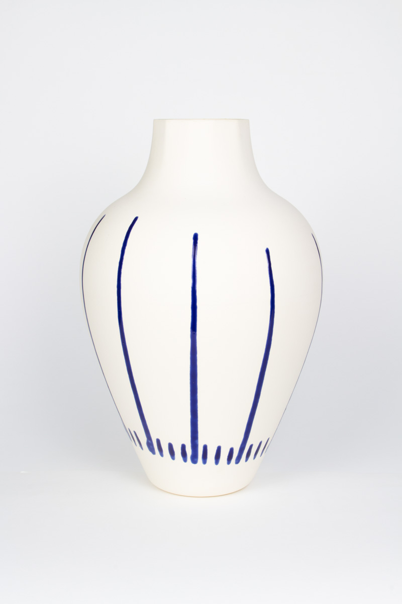 White and blue MOCA unique porcelain vase – one of 100 numbered pieces, certificate included